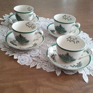 Spode Christmas Tree Set of 4 Teacup & Saucer New In Box